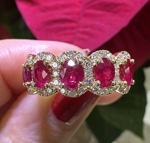 2.87ct tw Five Ruby Oval-cut and White Diamond Ring