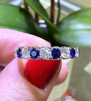 1.08ct tw Blue Sapphire Alternating Diamond Ring