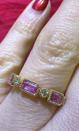 1.01ct tw Emerald-cut Pink Sapphire And Diamond Celebration Stackable Ring