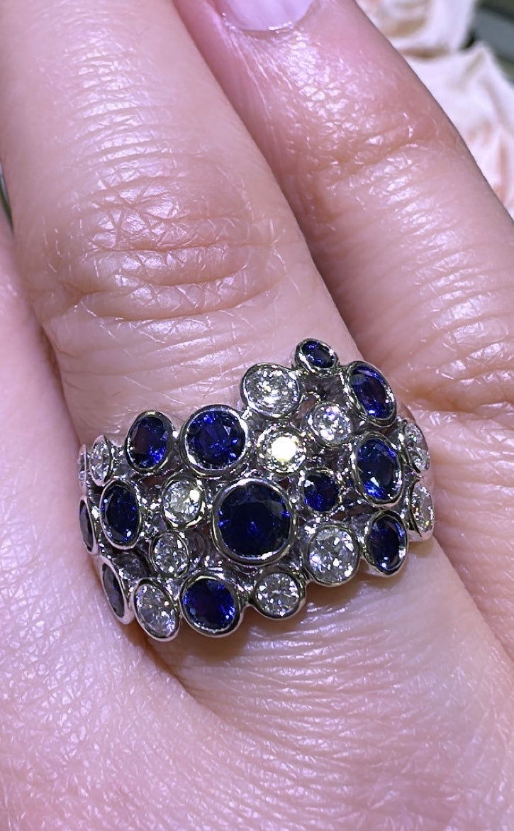 2.15ct tw Bezel Set Multi Row Diamond & Sapphire Ring