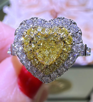 Canary Fancy Vivid Yellow Heart Shape Cut 0.96ct t.w. Halo Ring