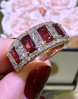 2.44carat Ruby Baguette-cut and White Diamond Ring