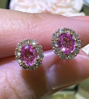 1.19carat Diamond Halo and Pink Sapphire Stud Earrings