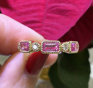 1.01ct tw Emerald-cut Pink Sapphire And Diamond Celebration Stackable Ring