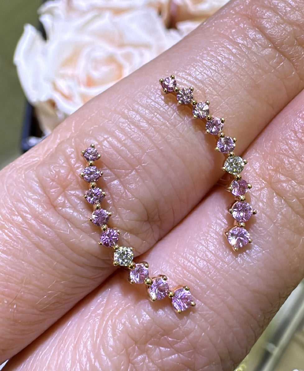 0.62ct tw Diamond and Pink Sapphire Climber Earring