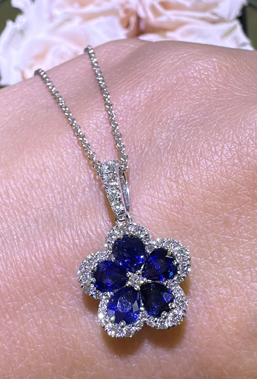 2.61ct tw Royal Blue Sapphire and Diamond Pendant Necklace