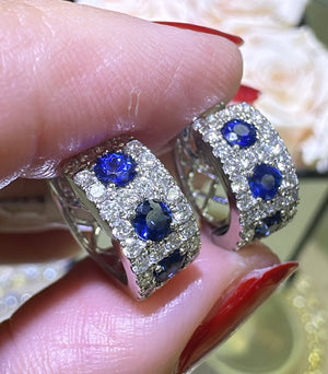 1.26ct tw Sapphire Diamond Wide Huggie Hoop Earrings