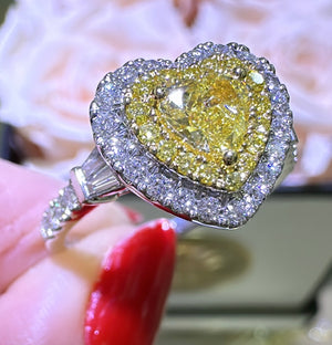 Canary Fancy Vivid Yellow Heart Shape Cut 0.96ct t.w. Halo Ring