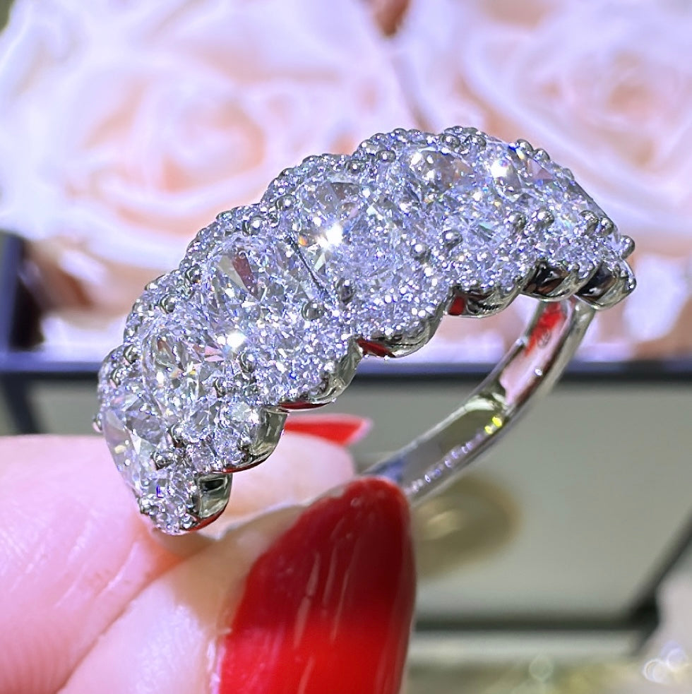 2.02ct t.w. Seven Oval-cut Diamonds with Halo on the Edges Ring