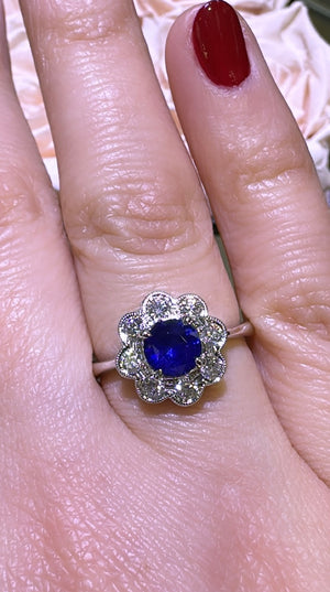 0.85ct Sapphire Diamond Flower Motif Ring