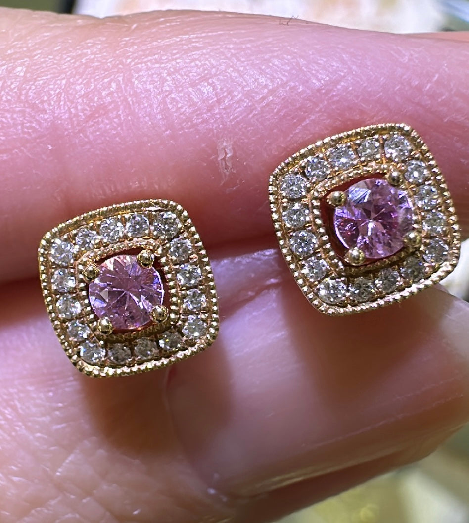 0.44ct tw Pink Sapphire & Diamond Earrings