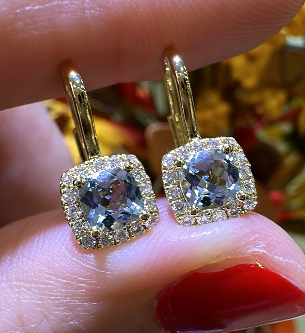 1.22ct tw Aquamarine Cushion-cut and Diamond Earrings