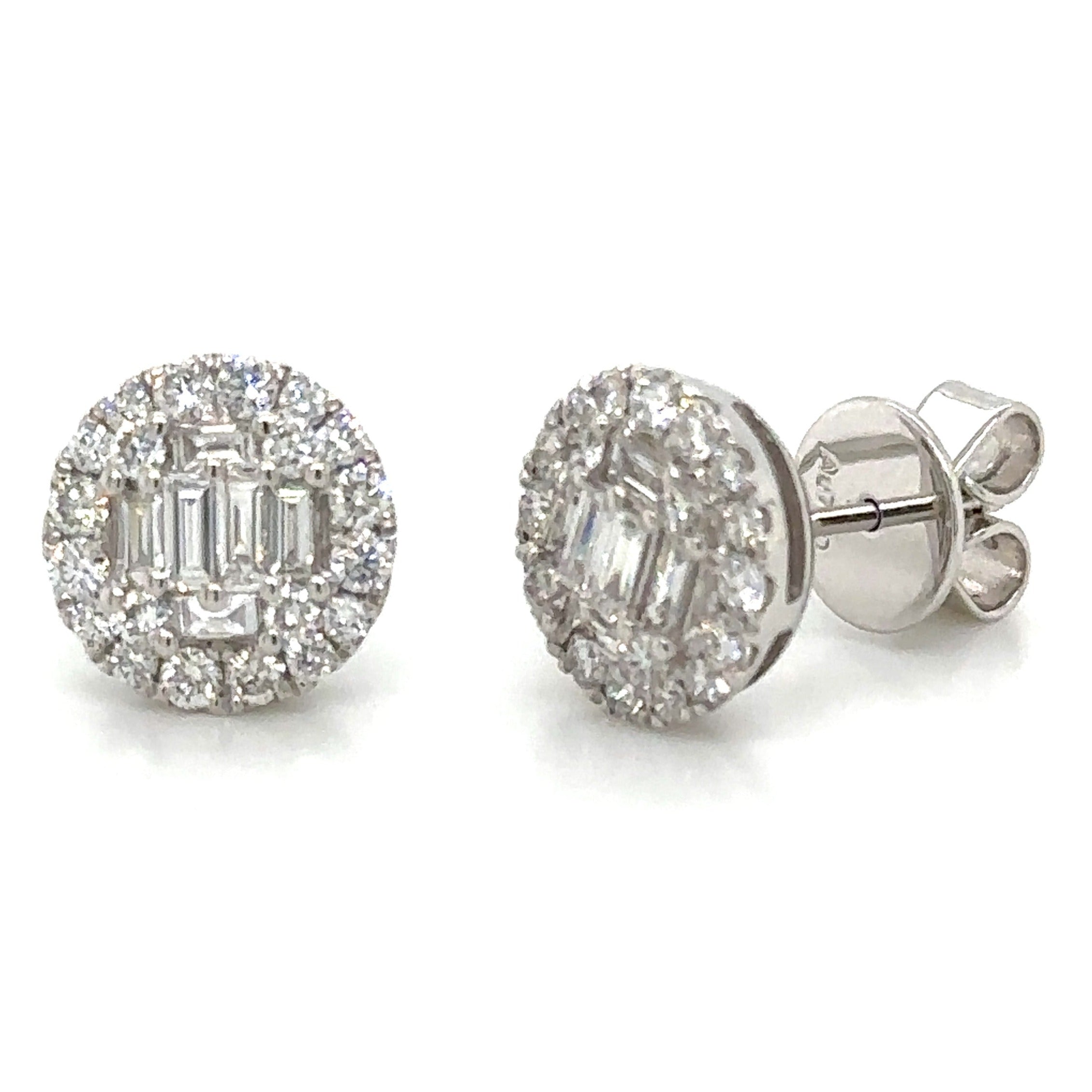 Round Shape Cluster Diamond Stud Earrings 0.88ct tw