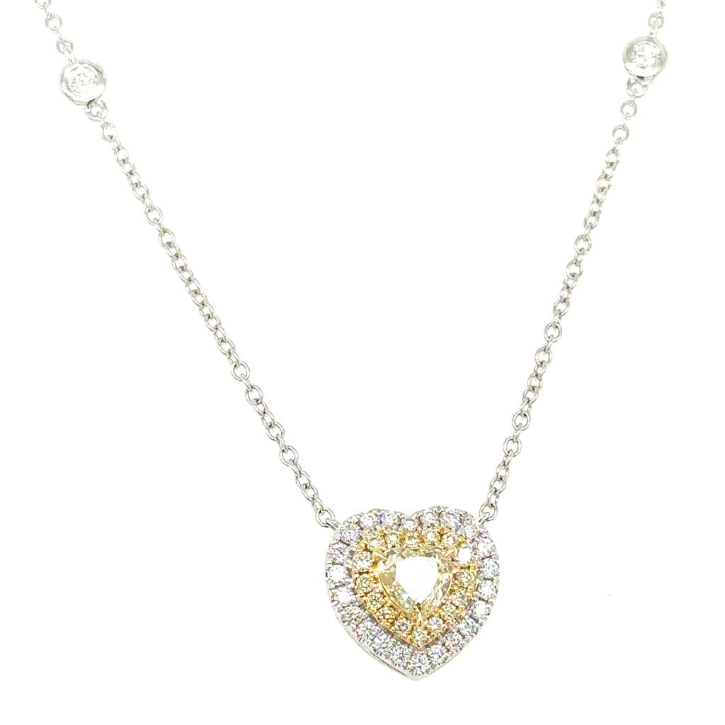 0.90ct tw Canary Fancy Yellow & White Diamond Heart Pendant Necklace