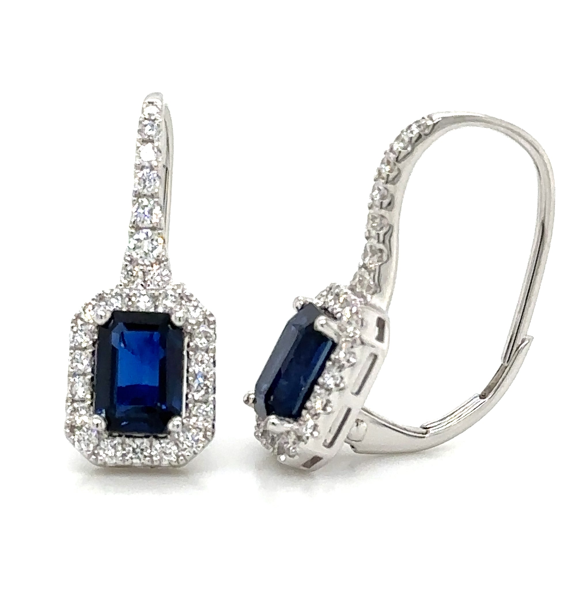 Royal Blue Baguette-cut Sapphire & Diamond Drop Earrings