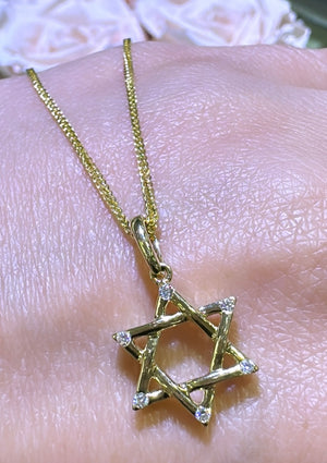 0.07ct tw Diamond and Gold Star Of David Pendant Necklace