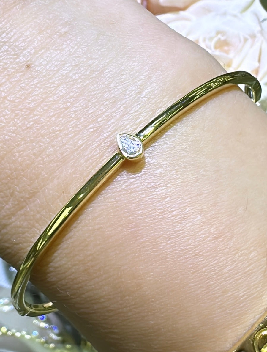 Burnish Set Pear-cut Diamond Bangle Bracelet