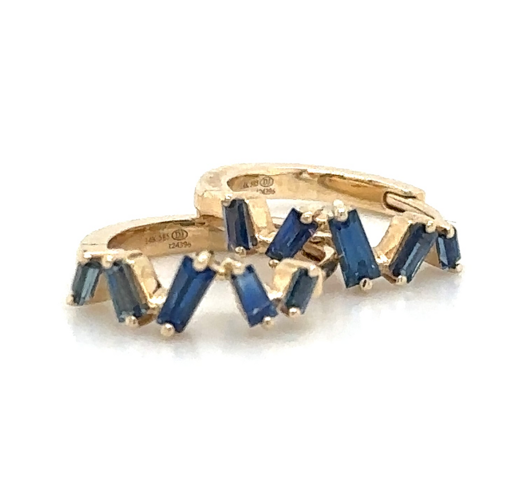 0.50ct tw Blue Sapphire Baguette-cut Huggie Earrings