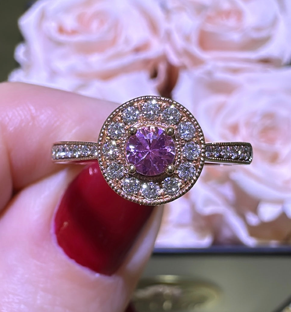 0.51ct tw Round Shape Pink Sapphire and Diamond Ring