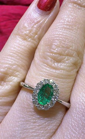 0.53carat Oval-cut Emerald & Diamond Ring