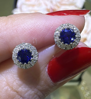 0.69ct tw Blue Sapphire Diamond Earrings