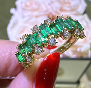 1.46carat Green Emerald And Diamond Band Ring