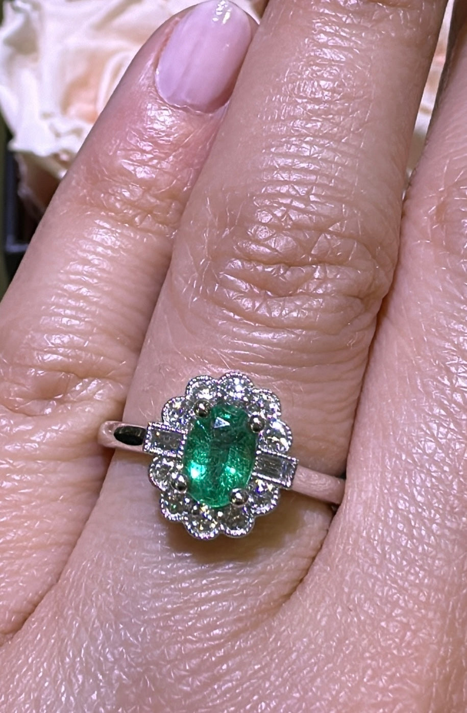 1.01carat  Oval Emerald Diamond Halo Ring