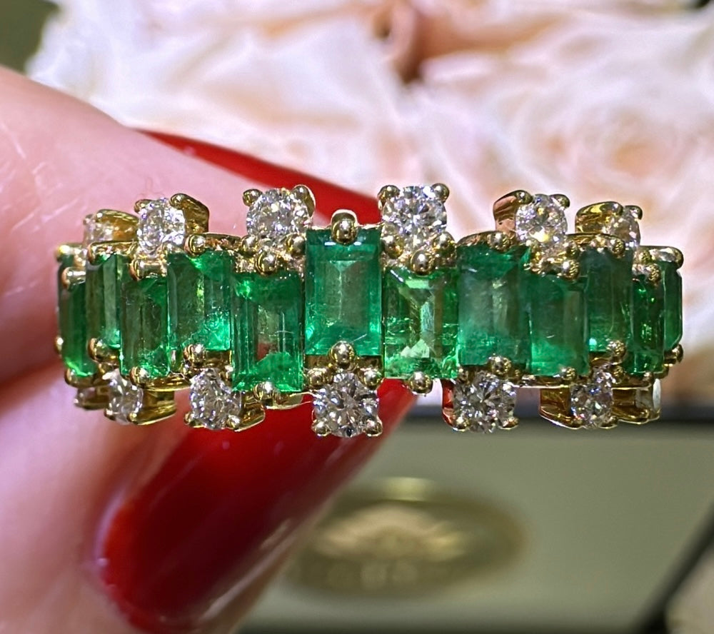 1.46carat Green Emerald And Diamond Band Ring