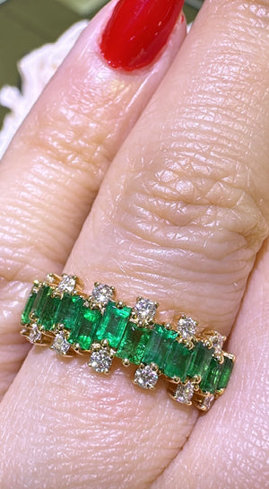 1.46carat Green Emerald And Diamond Band Ring