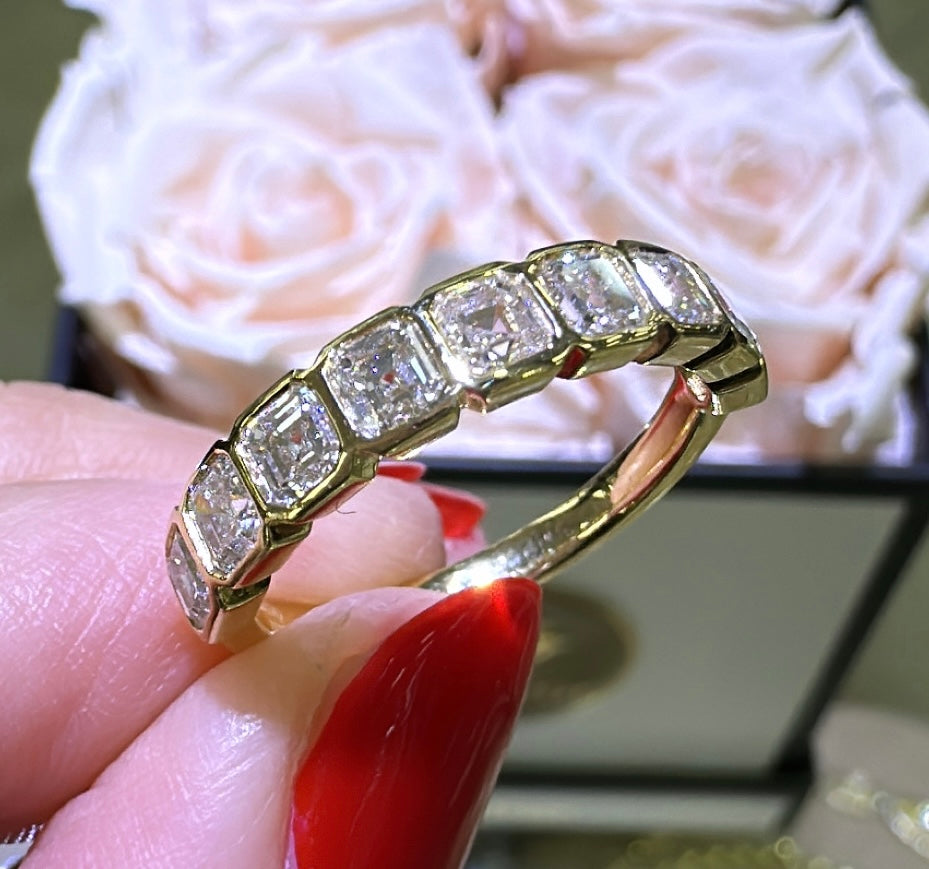 1.70ct tw Asscher Cut Diamond Bezel Set Half Eternity Band Ring