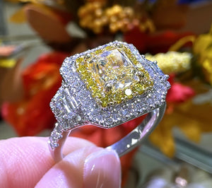 2.22ct tw Canary Fancy Yellow Center Side Trapezoid Diamond Ring