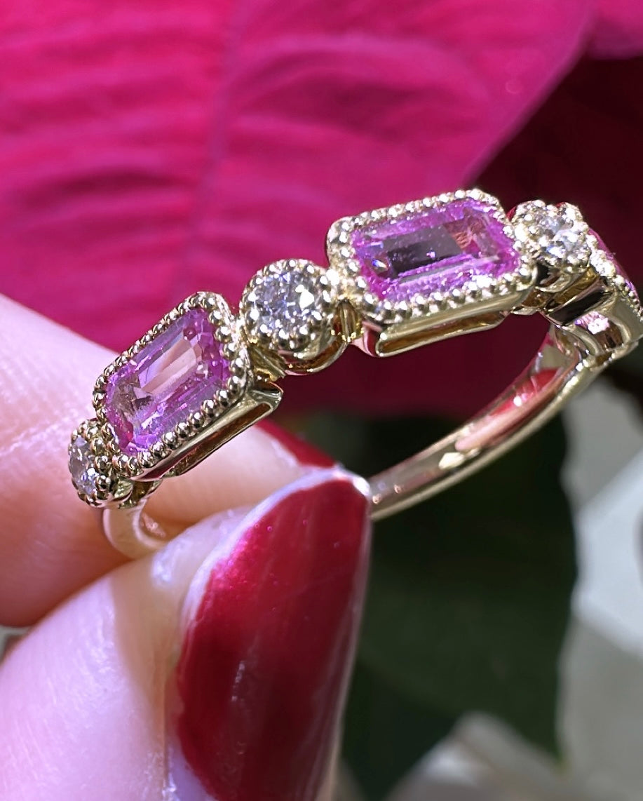 1.01ct tw Emerald-cut Pink Sapphire And Diamond Celebration Stackable Ring