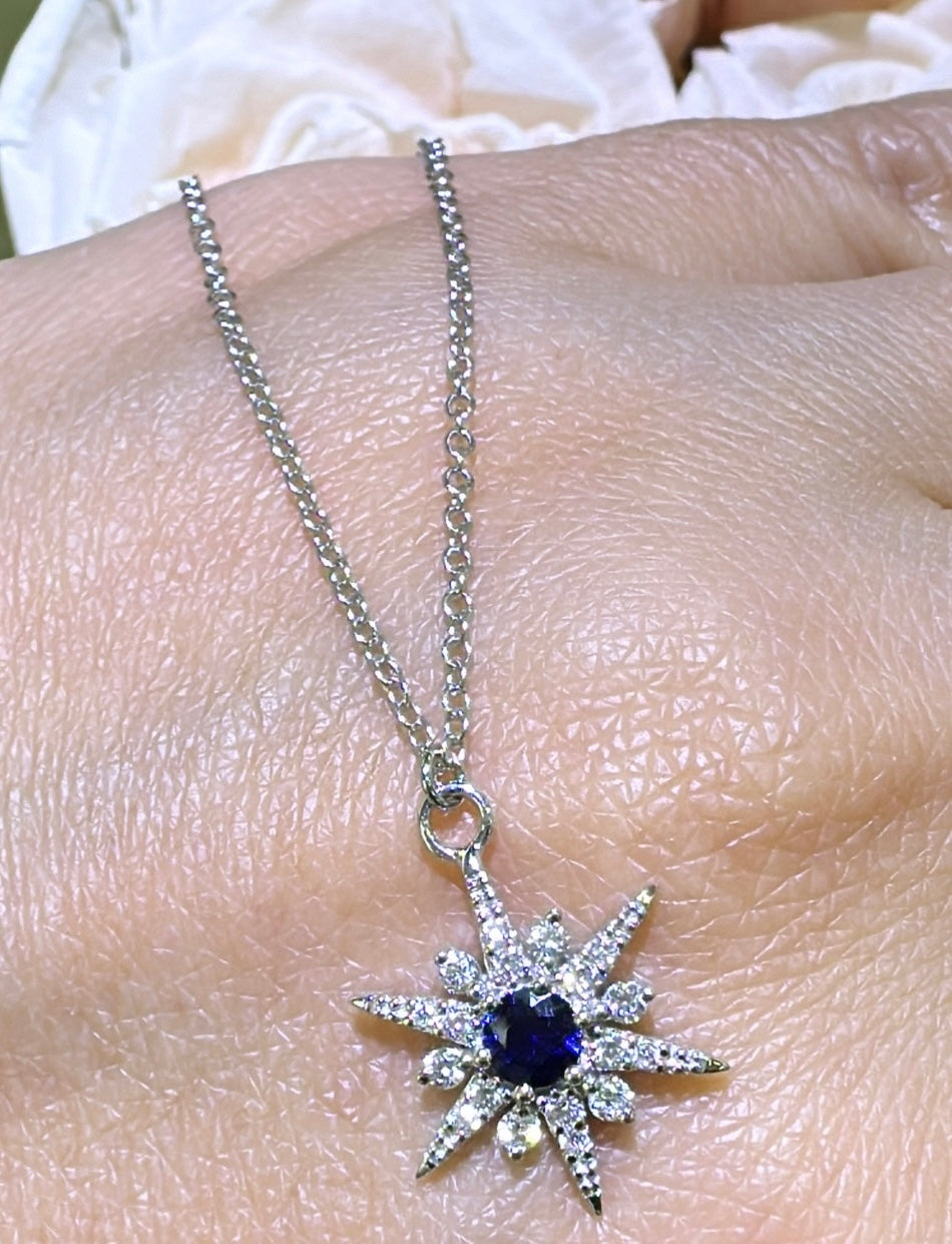 North Star Diamond Sapphire Center Pendant Necklace