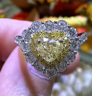 1.68ct tw Canary Fancy Vivid Yellow Heart Shape Cut Halo Ring