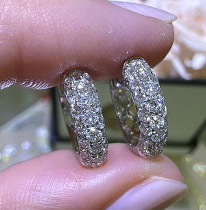 Three Row Pave Diamond Huggie Earrings 0.78ct tw