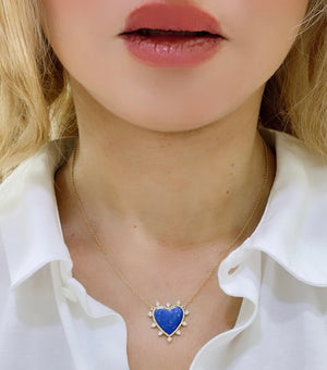 Lapis Lazuli and Diamond Spiked Heart Pendant Necklace