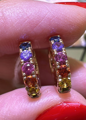 0.80carat Rainbow Sapphire Rose Gold Huggie Hoop Earrings