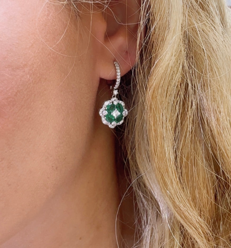 2.69ct tw Emerald and Diamond Drop Earrings