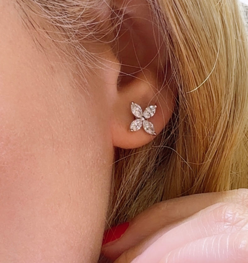 1.19ctw Ladies Diamond Flower Shape Marquise Stud Earrings