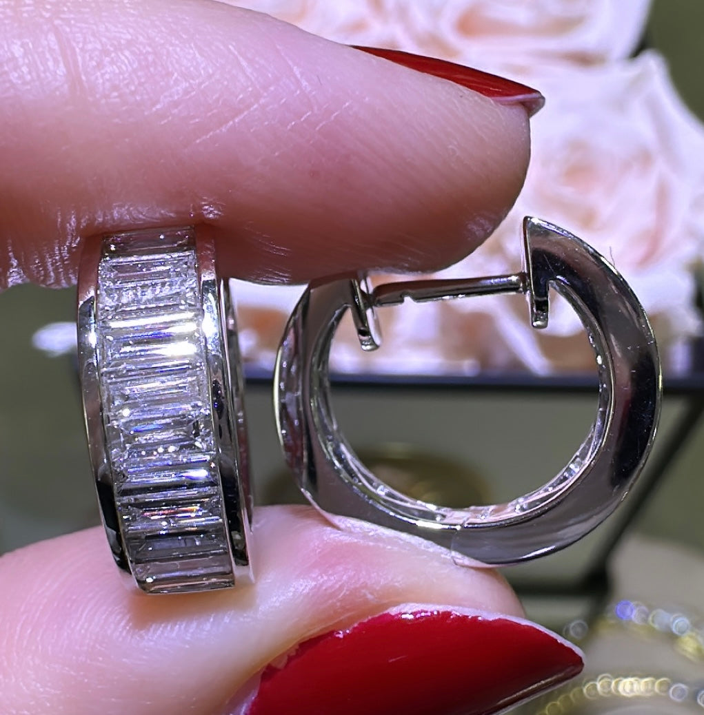 1.26carat Baguette Cut Diamond Wide Hoop Earrings