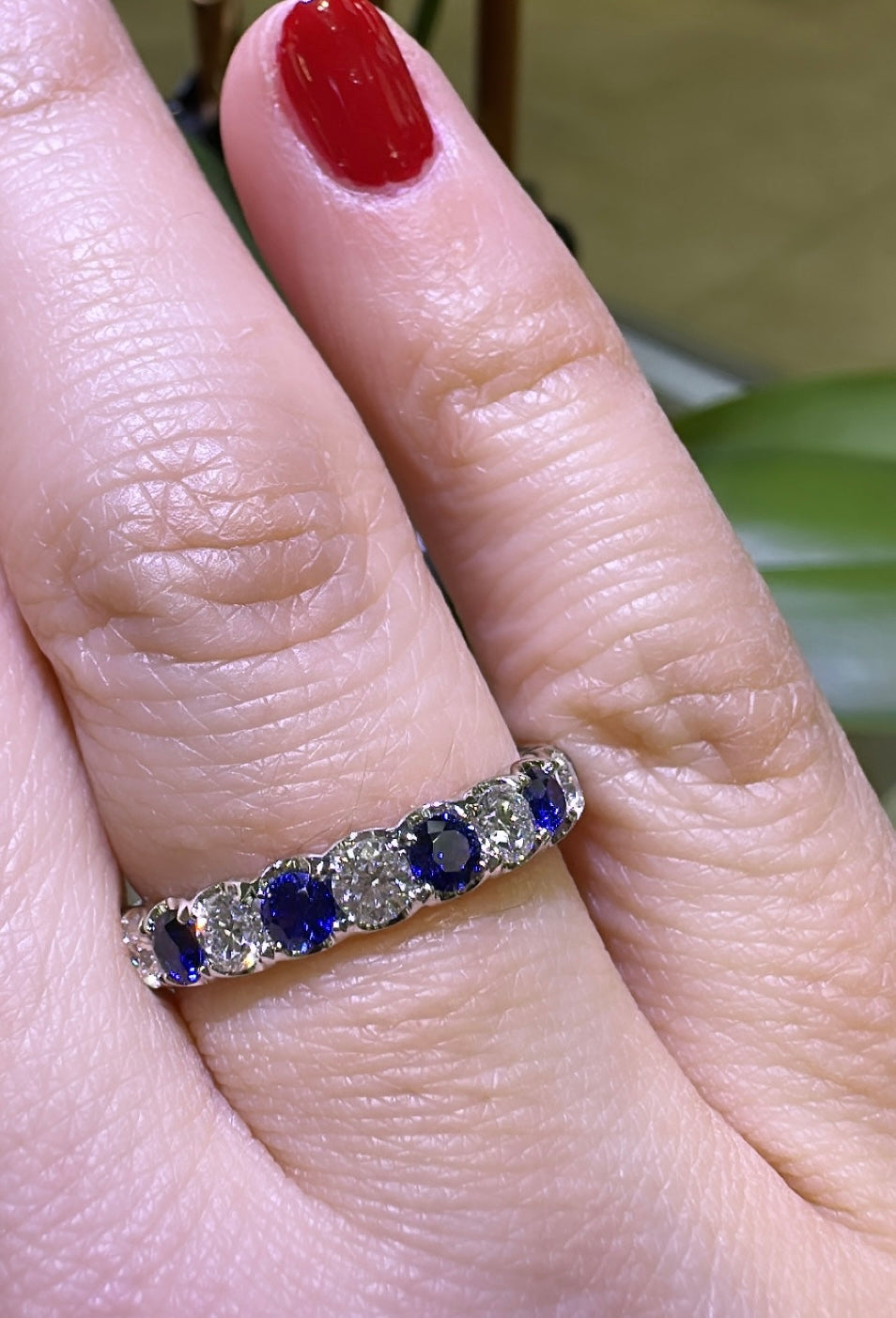 1.08ct tw Blue Sapphire Alternating Diamond Ring