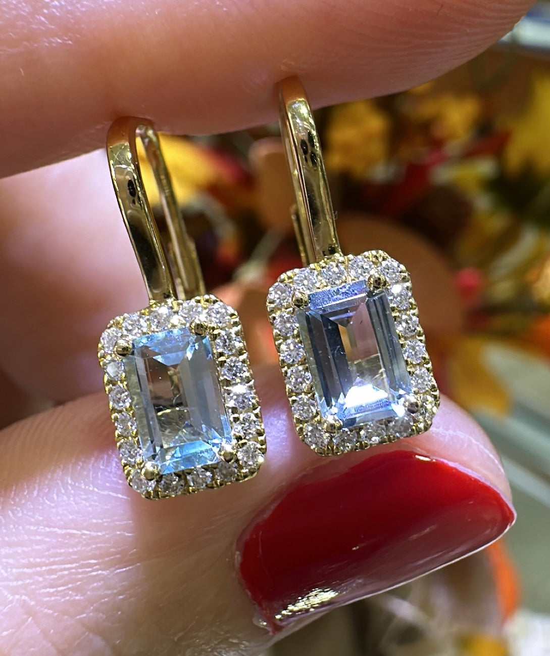 1.55ct tw Aquamarine Baguette-cut and Diamond Earrings