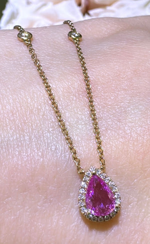 Ladies Diamond & Pink Sapphire Pendant Necklace