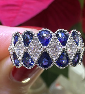 3.03carat Diamond and Blue Sapphire Ring