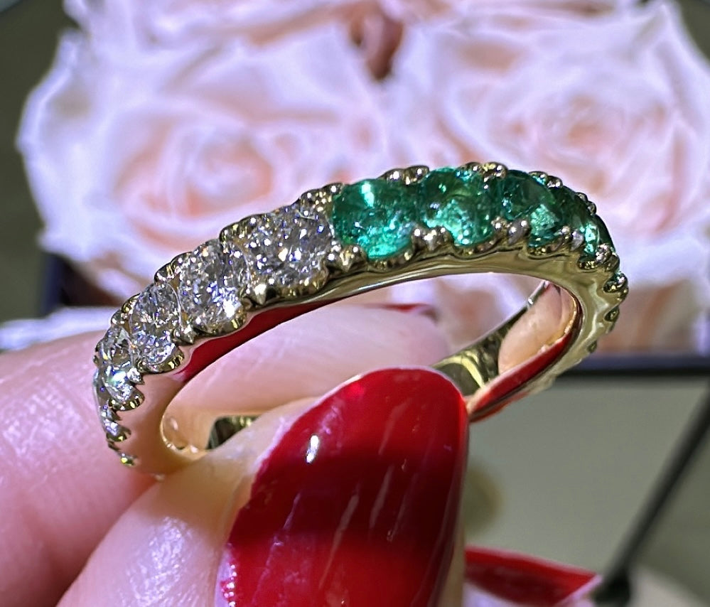 1.99carat Round- Cut Emerald & Diamond Ring