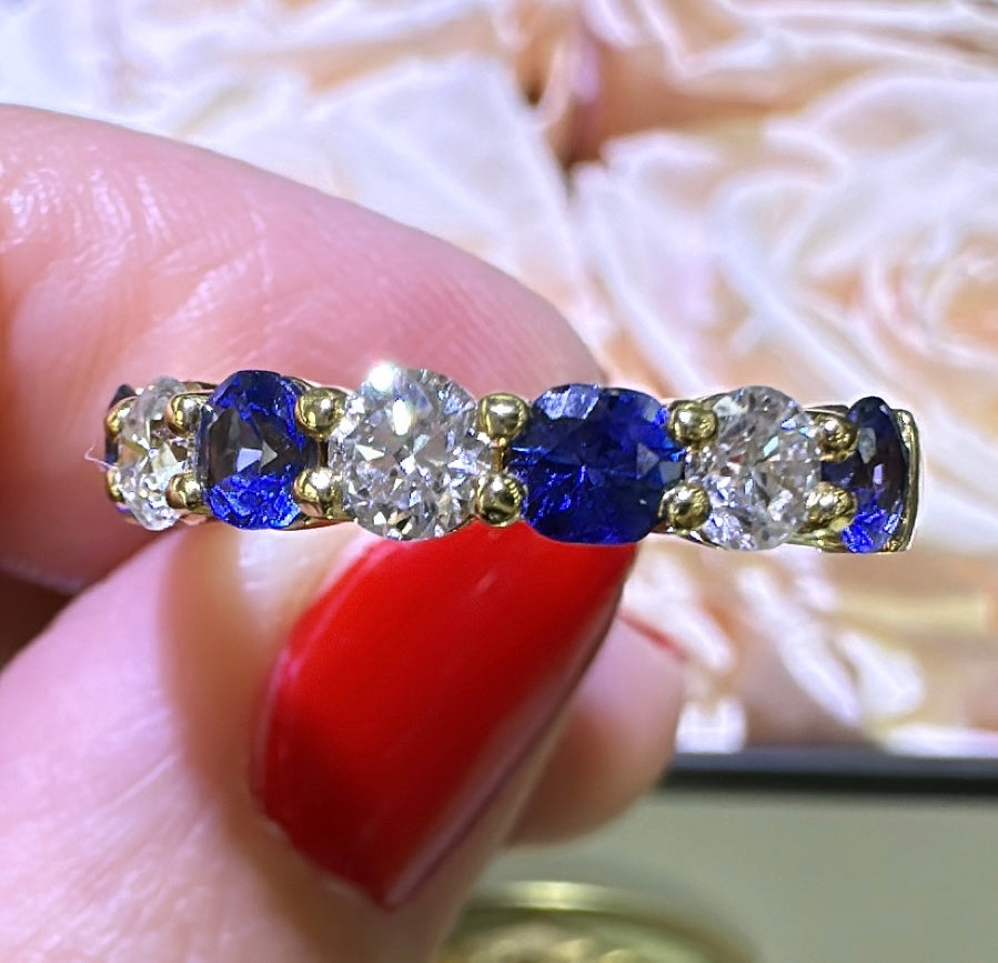 Blue Sapphire & Diamond Alternating Ring