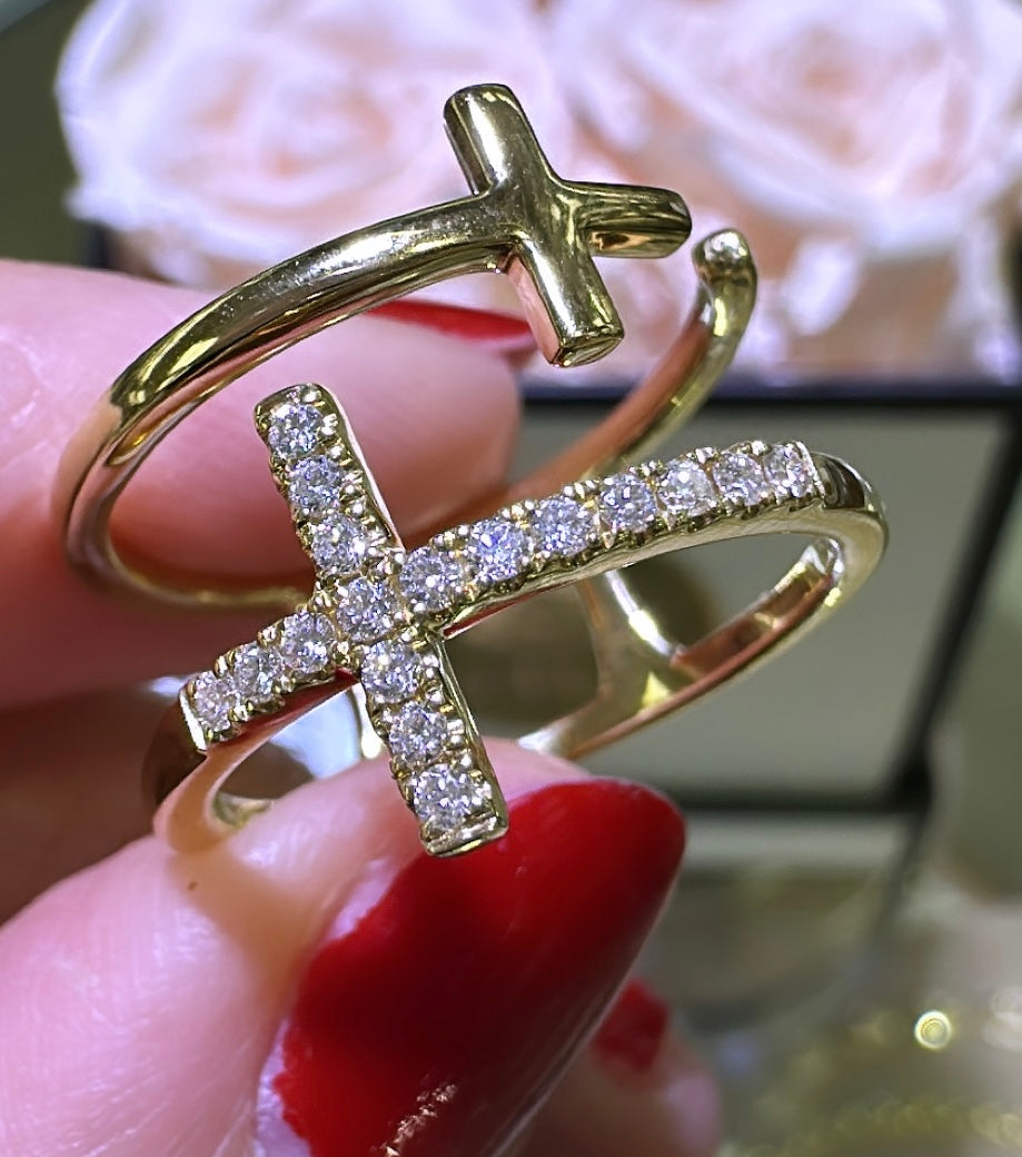 Double Cross 0.16carat Diamond & Gold Ring