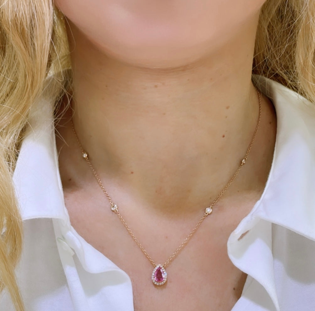 Ladies Diamond & Pink Sapphire Pendant Necklace