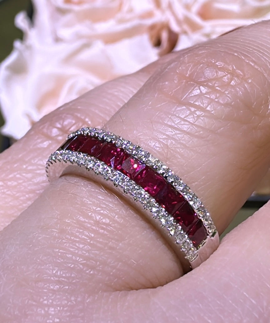 1.52carat Princess-cut Ruby and Diamond Ring