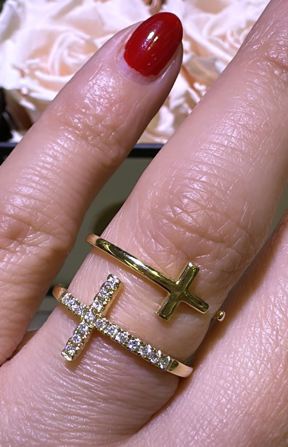 Double Cross 0.16carat Diamond & Gold Ring